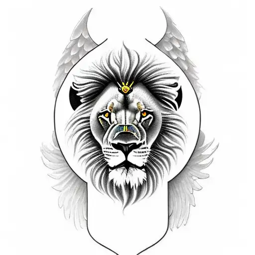 Lion Overlooking A Guardian Angel Warrior