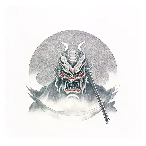 Japanese Demon With Mist And Katana
