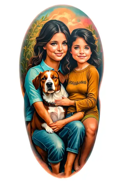 Wife Son And Dog Sitting