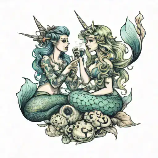 A Mermaid And Unicorn Smoking A Joint
