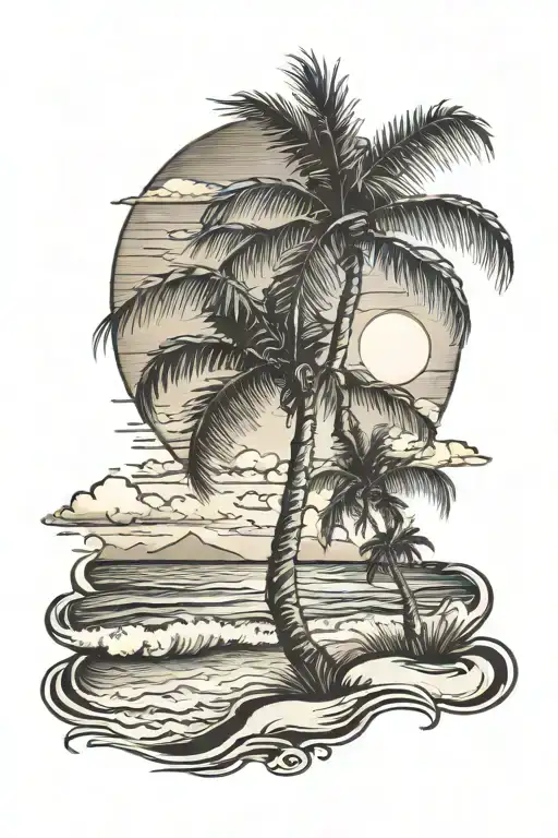 Beach Sunset With Palm