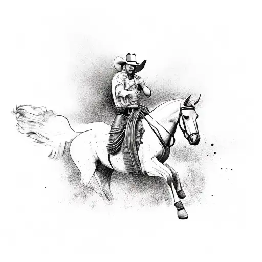 Cowboy Riding A Horse As It Kicks Up And He's Shotting A Gun