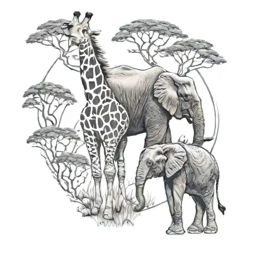 Giraffe And Elephant Made