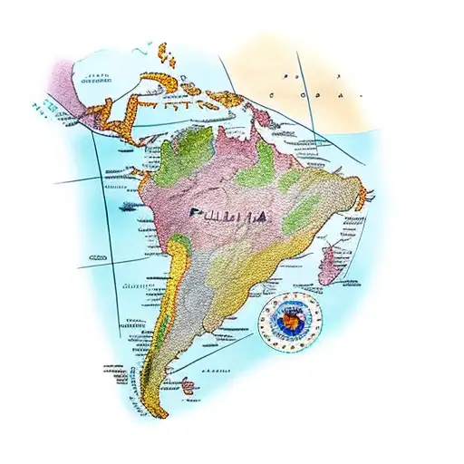 Philippines Map With Palm And Ocean