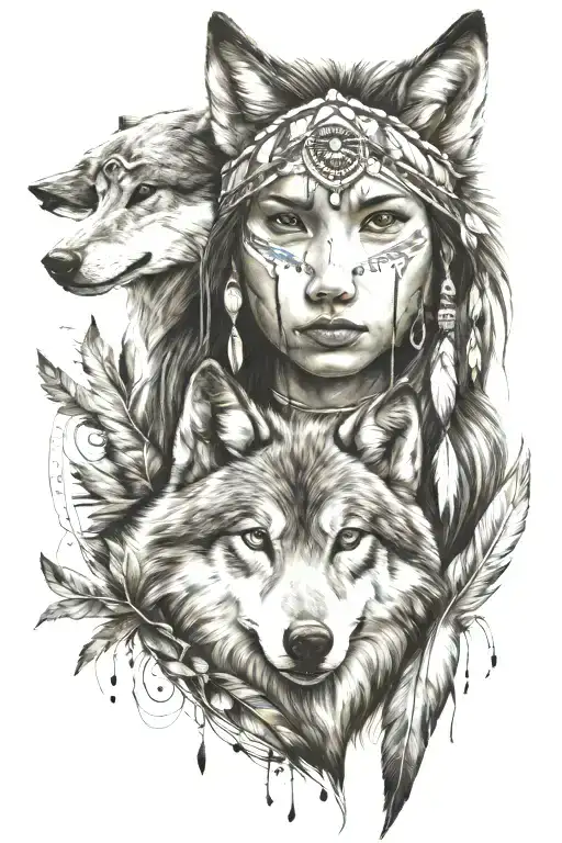 Young Adorable Native American Woman Wolf