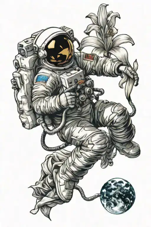 Astronaut Holding A Lily Flower
