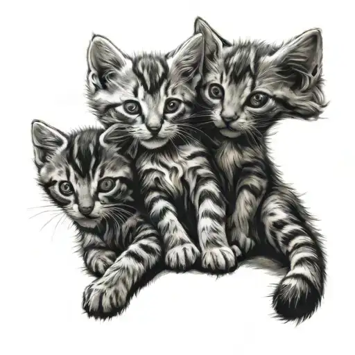 Paws Of 4 Baby Kittens And Their Mother Together