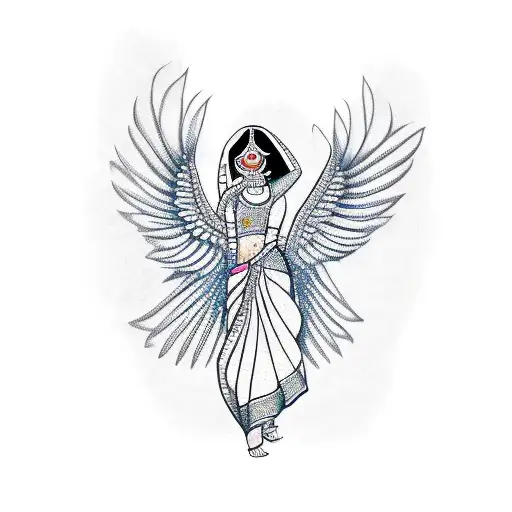 Indian Girl In Saree With Wings On Arm