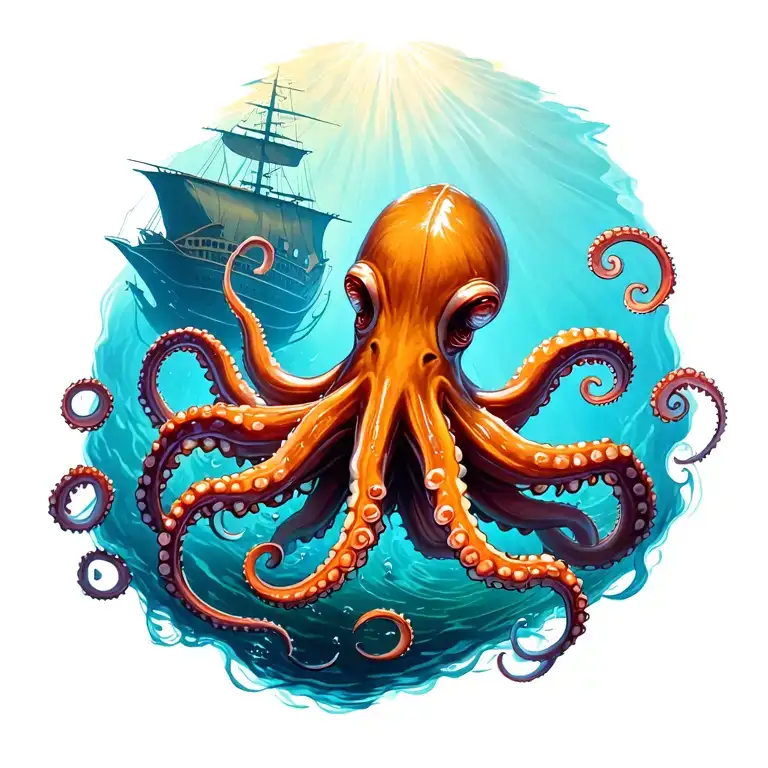 An Octopus In A Sunken Ship Under Water