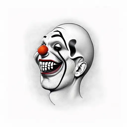 Clown Laughing While Half His Face Is Being Melted Showing A Little Bit Of His Skull