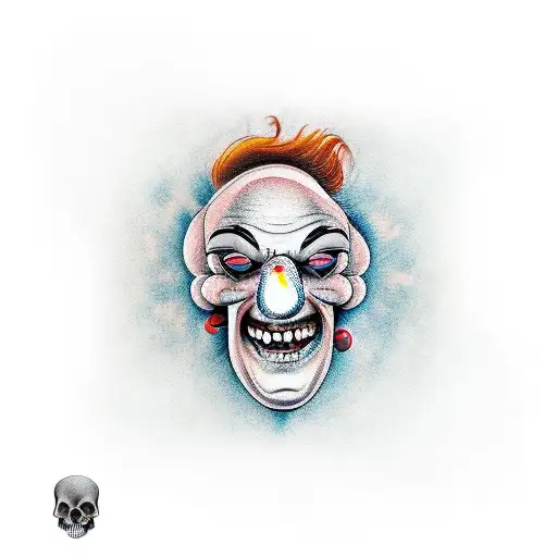 Clown Laughing While The Left Half Of His Face Is Being Melted Showing A Little Bit Of His Skull
