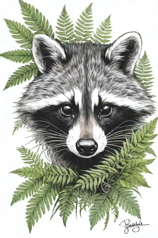 Raccoon In The Wild Ferns