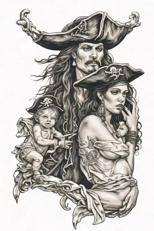 Pirate Girl Nude Woman Holding A Baby