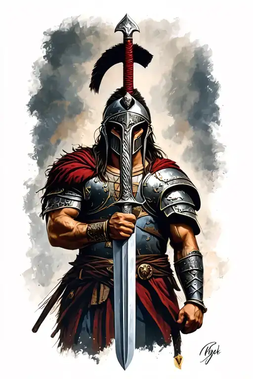 Spartan Warrior Holding Sword