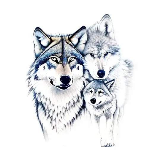 Wild Wolf And Baby Wolf