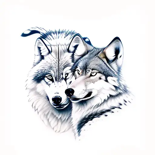 Wild Wolf And Wolf Cub