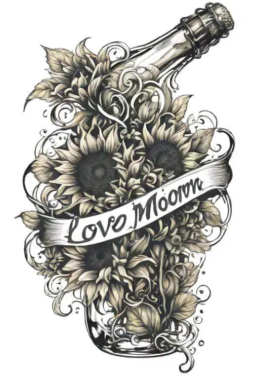 Glass Coke Bottle Writing Up The Side That Says Love Mom With Sunflowers Coming Out The Top