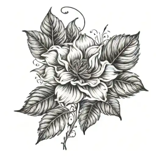 Large Flower With Leaves Growing