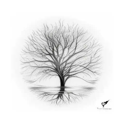 Tree In Flames Reflected In Pond