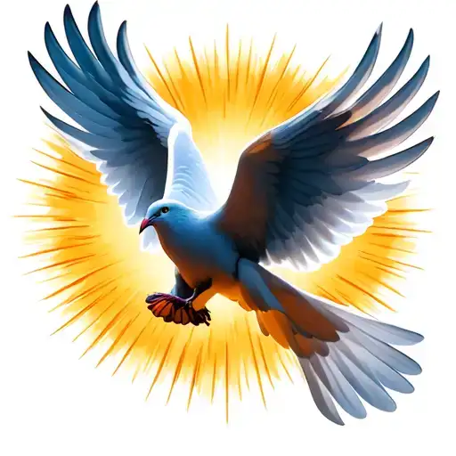 Dove Flying And Angle Wings With Sun Shining