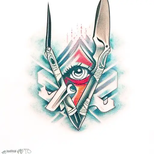 A Traditional Tattoo Design Featuring Ellie's Knife And Joel's Guitar From The Last Of Us