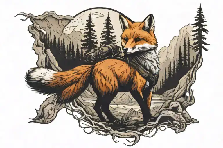 Fox Riding Logo Surrounded My Mountain