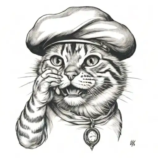 Cat Wearing Beret Smoking Cigarette