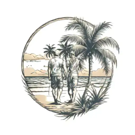 Mom And Dad On A Beach With Palm Trees
