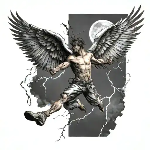 Icarus Falling Amid Lightning Bolts