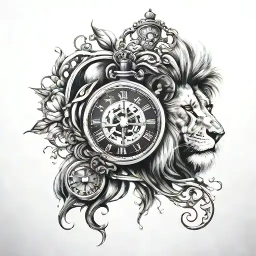 Lion And Compass With Clock