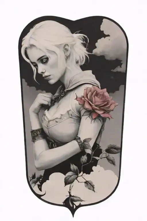 Ciri Standing With Rose In Thunderstorm