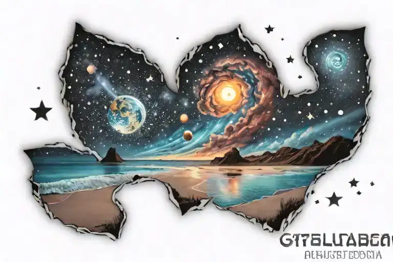 Beach Sunset Space Galaxy Filled With Stars