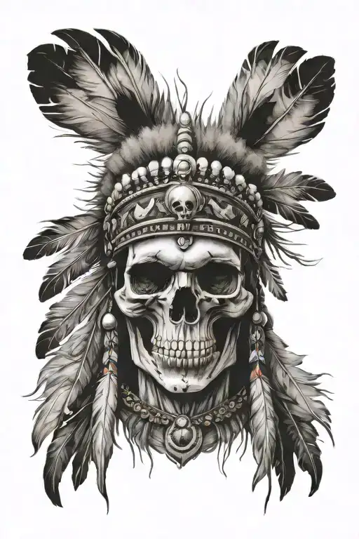 Skull Native Headdress For A Tattoo Front Facing