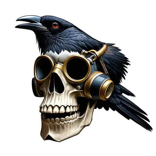 Crow On Skull With Gas Mask