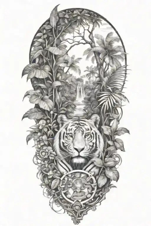 Realistic Jungle Tattoo With No Animals And Only Jungle And Vines