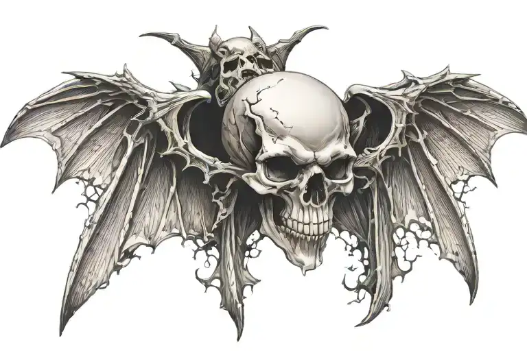 Skull With Bat Wings Spread Wide Open Wings
