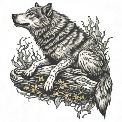 Wolf Sitting On Thrown With Broken Crow
