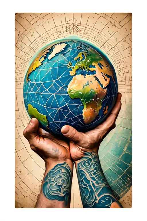 Atlas Holding The World With Geometry Patterns