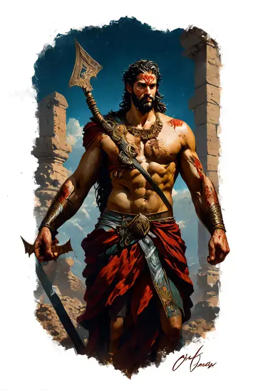 Greek God Ares God Of War With Ruins Intertwined