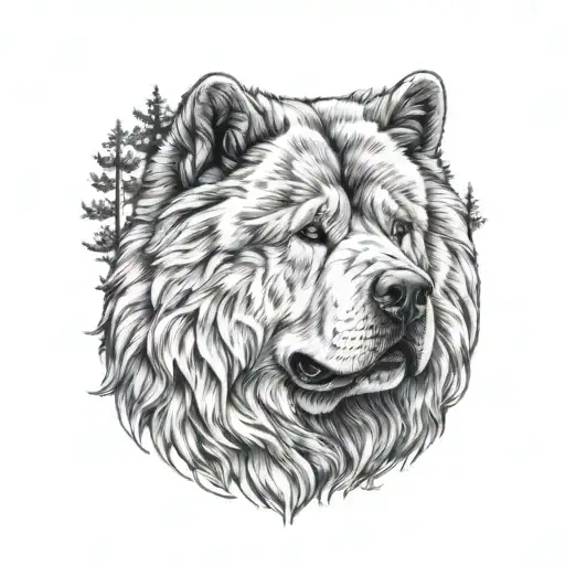 Chow Chow Dog With Forest And Time Background Black