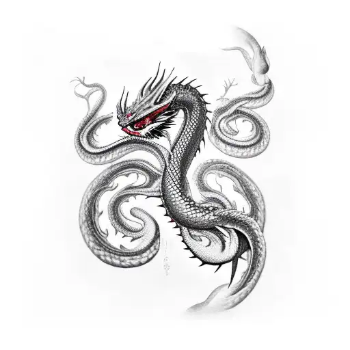 Red Snake With Black Dragon Nad White Patterns