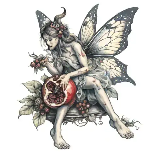 A Full Body Fairy Eating A Pomegranate