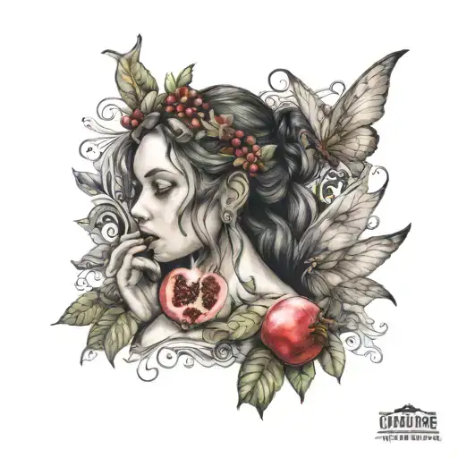 A Goddess Fairy Eating A Pomegranate