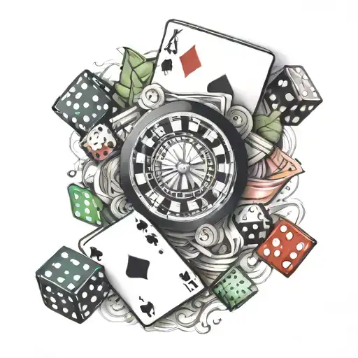 Create A Sleeve Tattoo Featuring A Casino Scene With Playing Cards And Dice