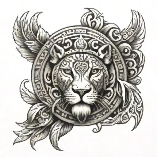 Aztec Sun With Lion