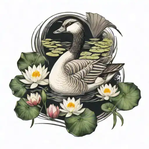 Goose With Water Lilies