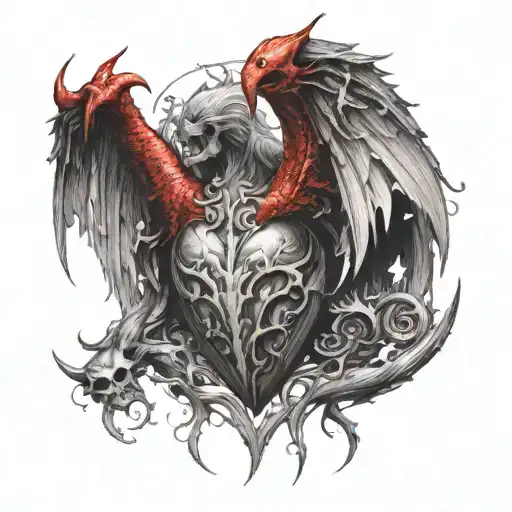 Heart With Wings Spread Wide With Demon Horns And Tail