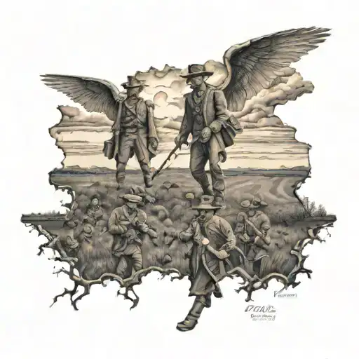 A Hauntingly Beautiful Scene Of Gettysburg Battlefield With Ghostly Figures