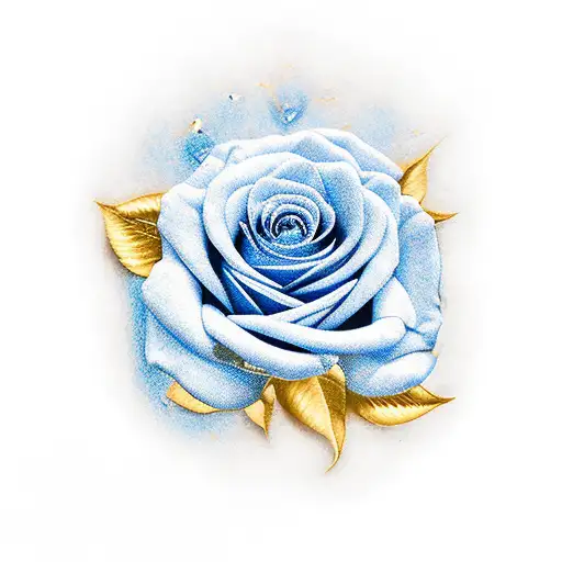 Blue Roses Laying Around A Skull With Gold Filled Cracks