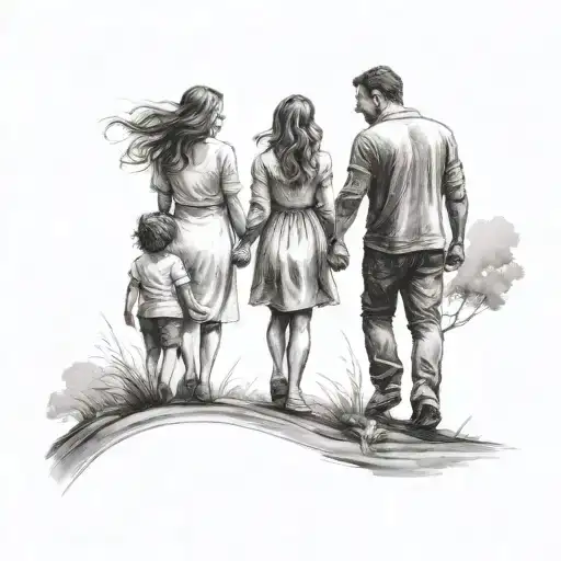 Wife With Son And Daughter Holding Hands Reaching